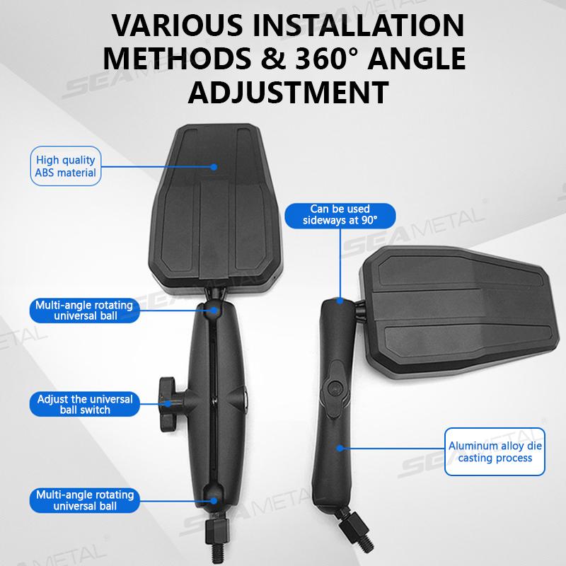 SEAMETAL 2Pcs Motorcycle Rearview Mirror 360-Degree Rotation Wide Angle Rear View Mirror Universal Alloy Motorbike Side Mirror