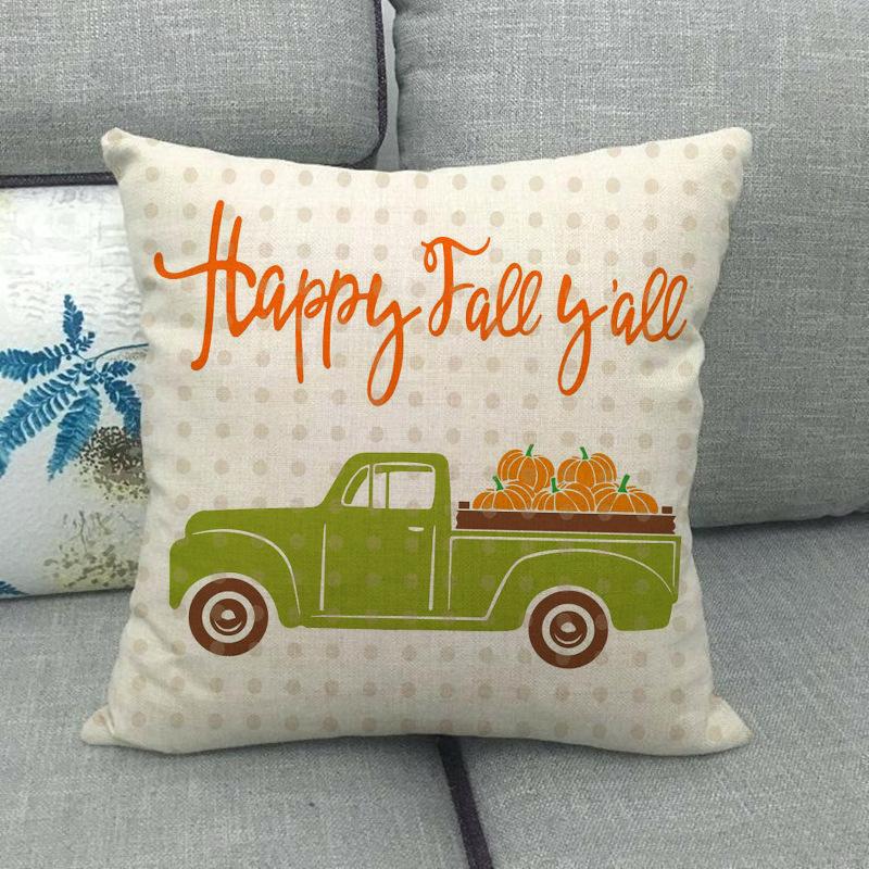 Autumn Thanksgiving Pumpkin Truck Digital Printing Short Plush Pillow Covers For Car Sofa Office Cushion Cover Home Goods