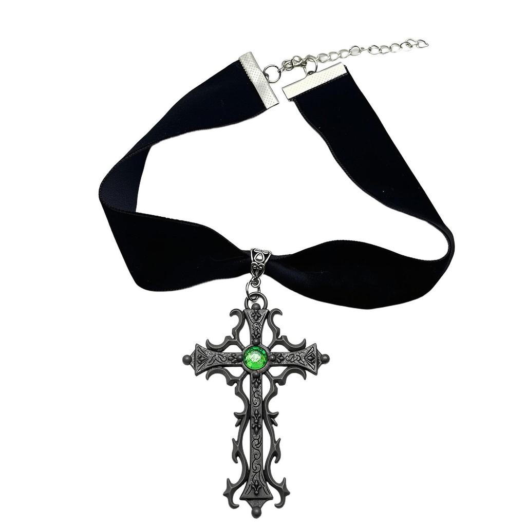 Gothic Velvet Choker with Retro Cross Pendant
