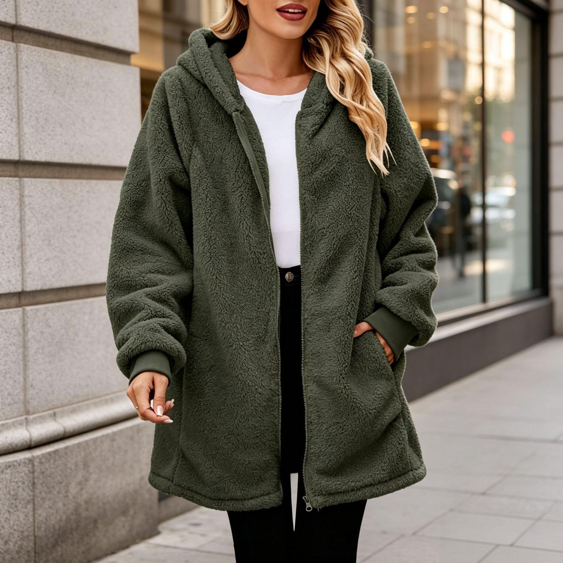 Übergröße Herbst Winter Neue Mode Einfarbig Warm Plüschmantel Damenbekleidung M grün