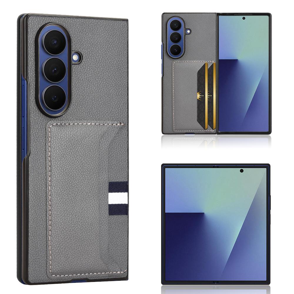 For Samsung Galaxy Z Fold7 5G Case Card Holder Litchi Texture Leather + PC Phone Cover