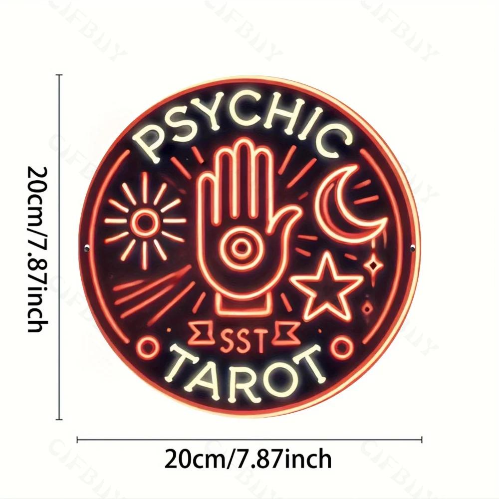 Psychic Tarot Neon Sign, Round Metal Wall Art. Durable Aluminum Decor for Home. Ideal Gift for LR, Bar, Cafe, Outdoor Settings.