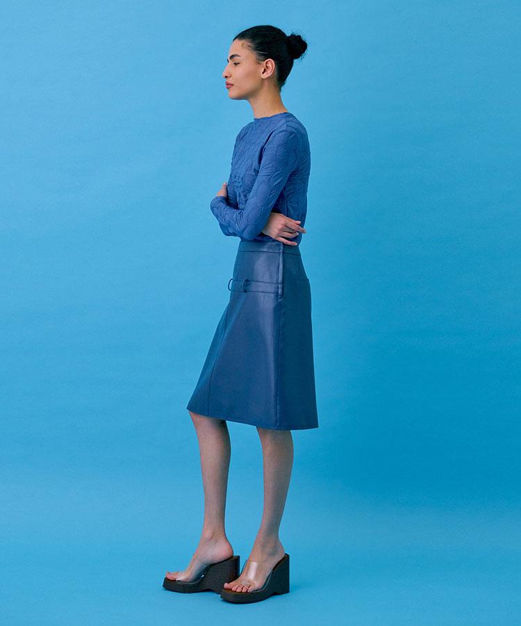 Bundercammer Midi Leather Skirt_Blue
