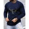 Spring and Autumn Round Neck 3D Bull Head Graphic Printed Top Fashionable Casual Long Sleeved Men's T-shirts