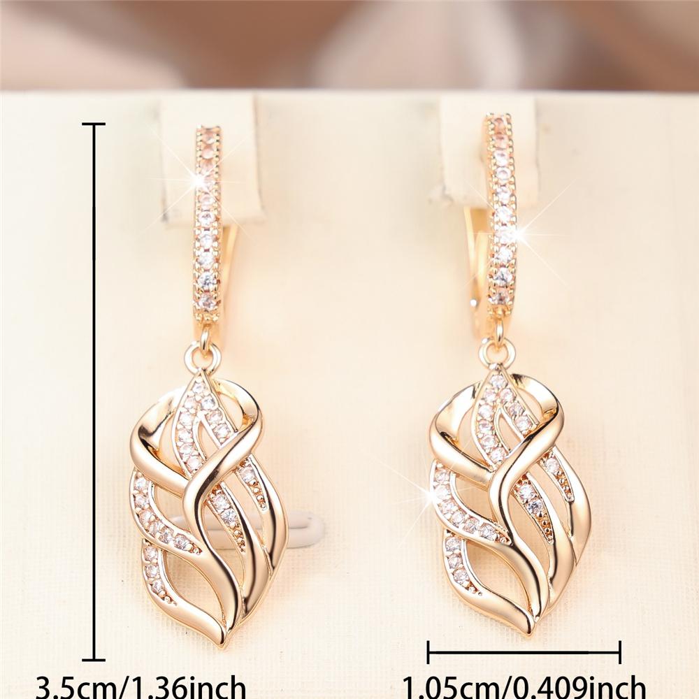 Elegant Female Small White Zircon Stone Skeleton Leaf Hoop Earrings Trendy Fashion Gold Color Wedding Jewelry For Women