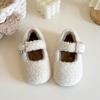 Girls' Winter Pearl Fluffy Cotton Shoes - Velvet Lined, Cute Shallow Mouth Teddy Fur Shoes for Little and Big Kids