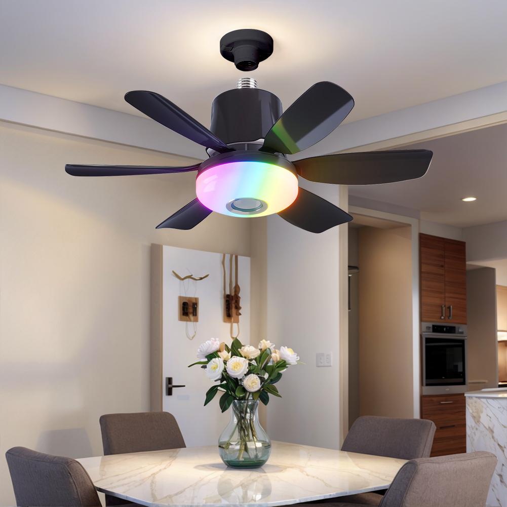 Socket Fan Light with Remote Modern Silent Ceiling Fan Adjustable Wind Speed Cordless Electric Fan Smart RGB LED Dimmable Fan