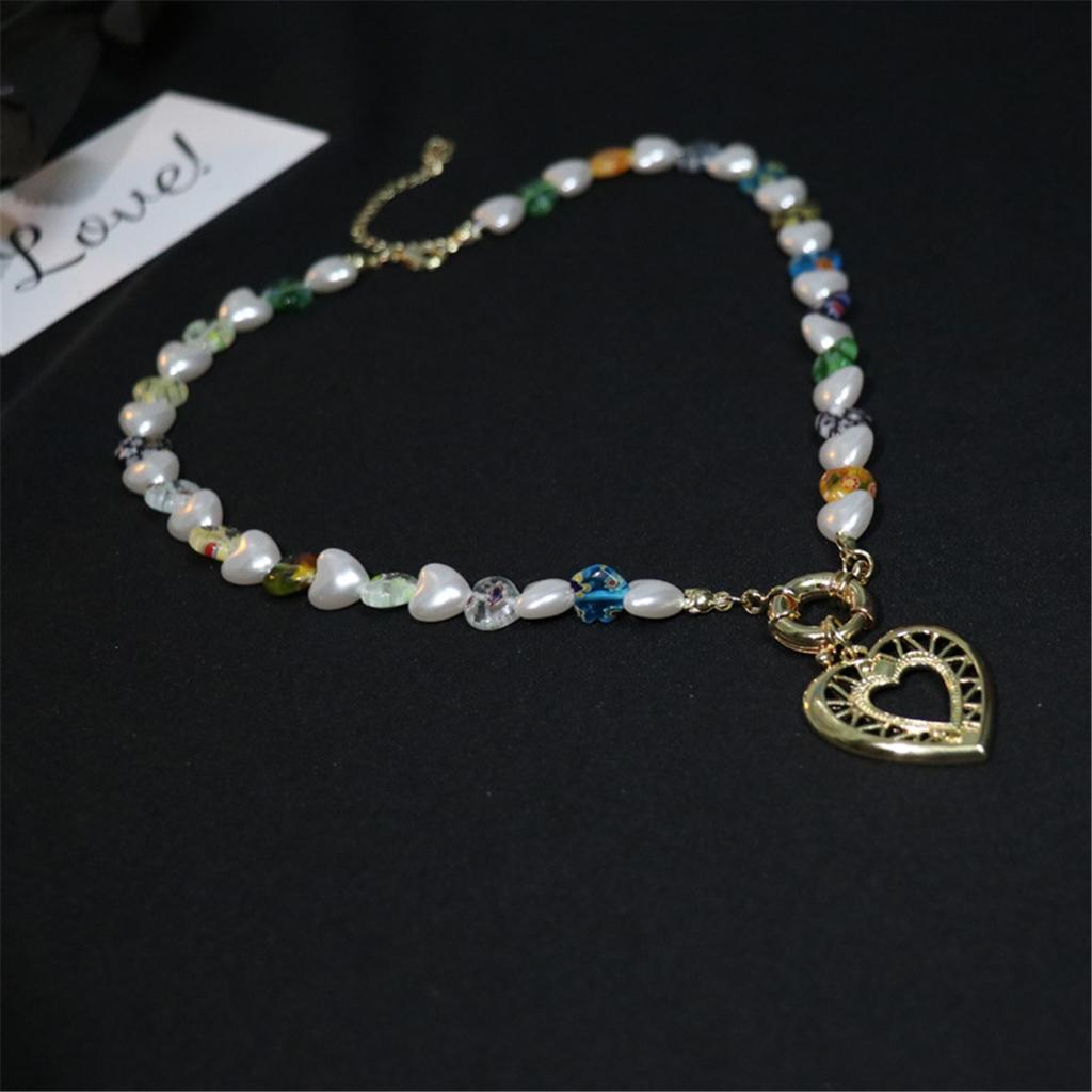 Tooxika Skeleton Love Heart Pearl Lurex Small Flower Necklace Niche Beading Personality Temperament Collarbone Chain