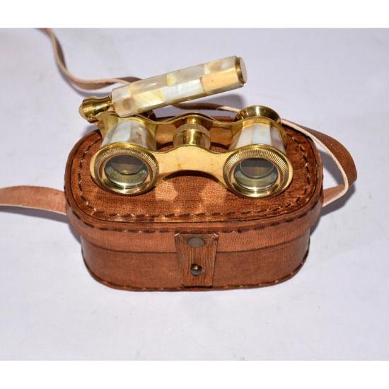 Vintage Brass Opera Glasses Mother of Pearl & Handle Brass Fittings France