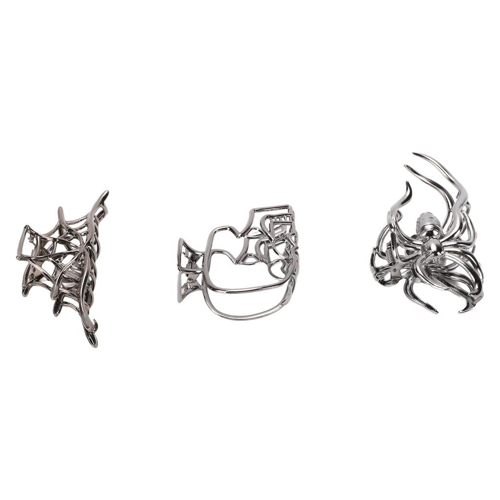 Gotische Silber Schwarz Spinnennetz Skelett Totenkopf Haarspangen für Damen und Mädchen Dickes Dünnes Haar 3er Pack
