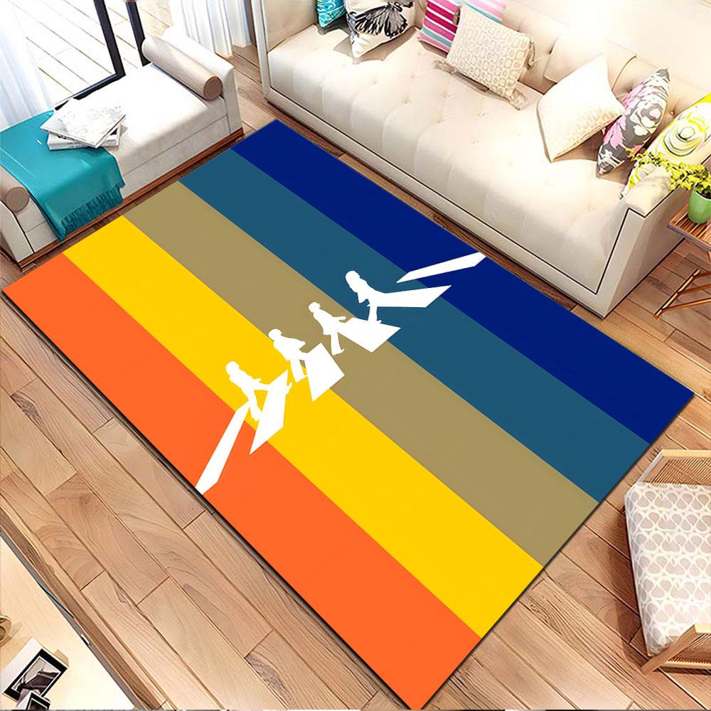 Crosswalk Silhouettes On Color Stripes Patterned Carpet, Non Slip Mat Suitable for Living Room and Bedroom Sofas
