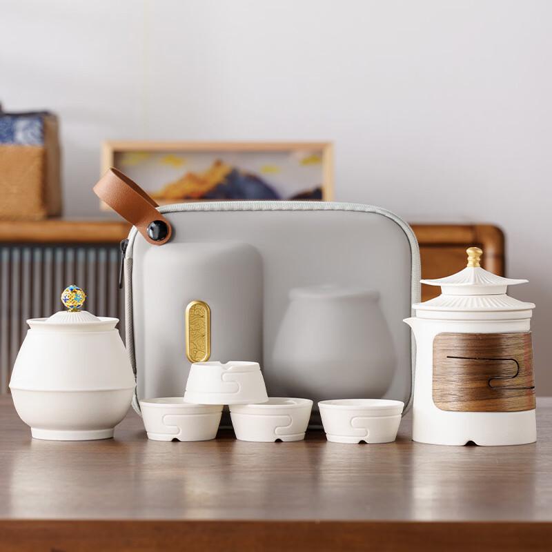 Yipan Mutton-fat Jade Porcelain Travel Gongfu Tea Set