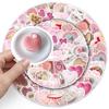 50 Heart-Shaped Pink Waterproof Stickers for Journals, Cups, and Decor