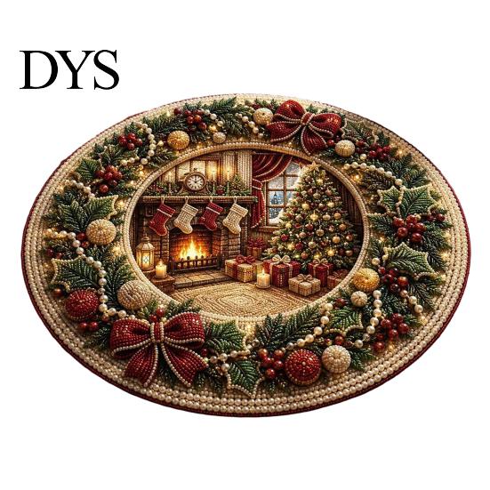 Durable Floor Rug for Holidays Round Christmas 3D Rug, Optical Illusion Area Santa Gnome Mat Holiday Decor Pattern, Non-slip Living Room Entryway