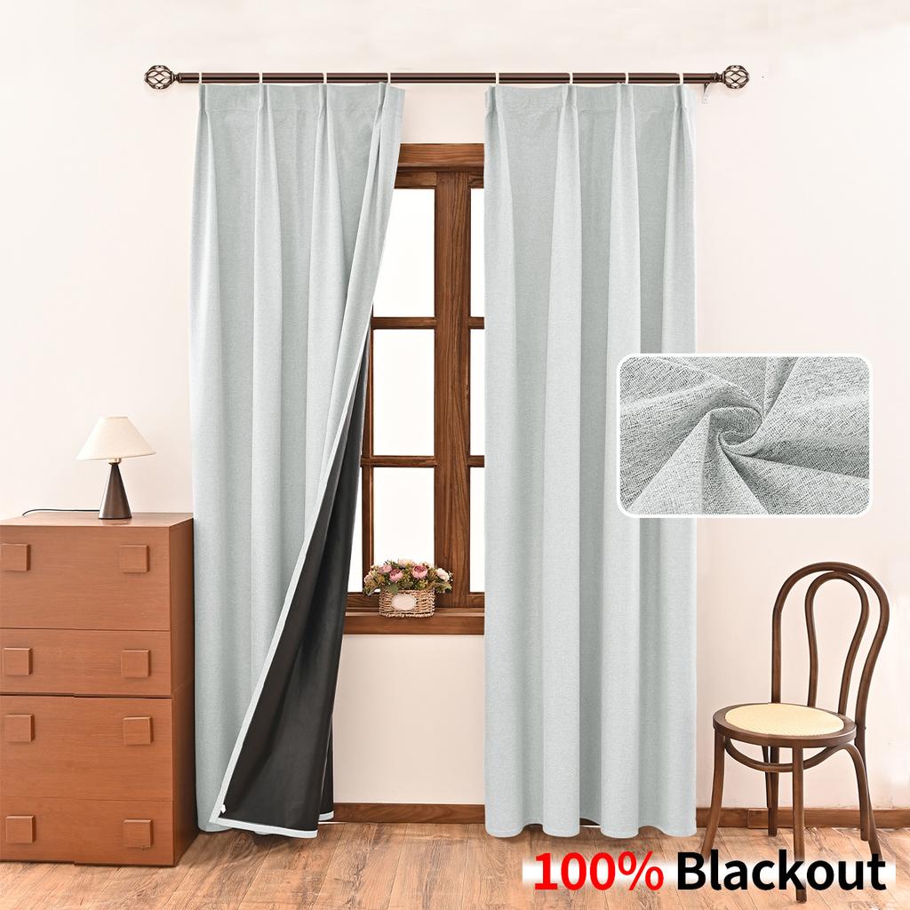Solid Color Plain Hemp Black Background Full Blackout Curtains Hook Living Room Sunscreen Curtains