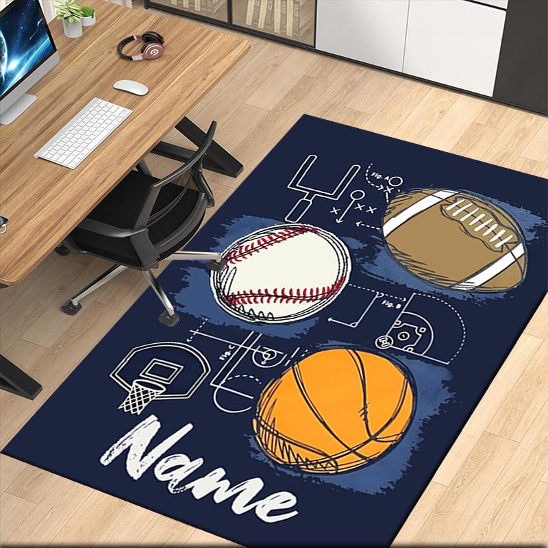 Custom Name ball sports Printed Carpet, for Office Chair Living Room Bedroom Kitchen Room Decor Gifts.