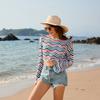 Spring/summer New Women's Pullover Patchwork Short Sleeve Crewneck Striped Knit Bikini Beach Cover-up