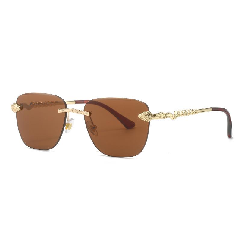 Vintage Marken Designer Randlose Quadratische Sonnenbrille Damen Für Herren Trendige Geschnittene Sonnenbrille Mode Luxus Metall Schlangen Shades