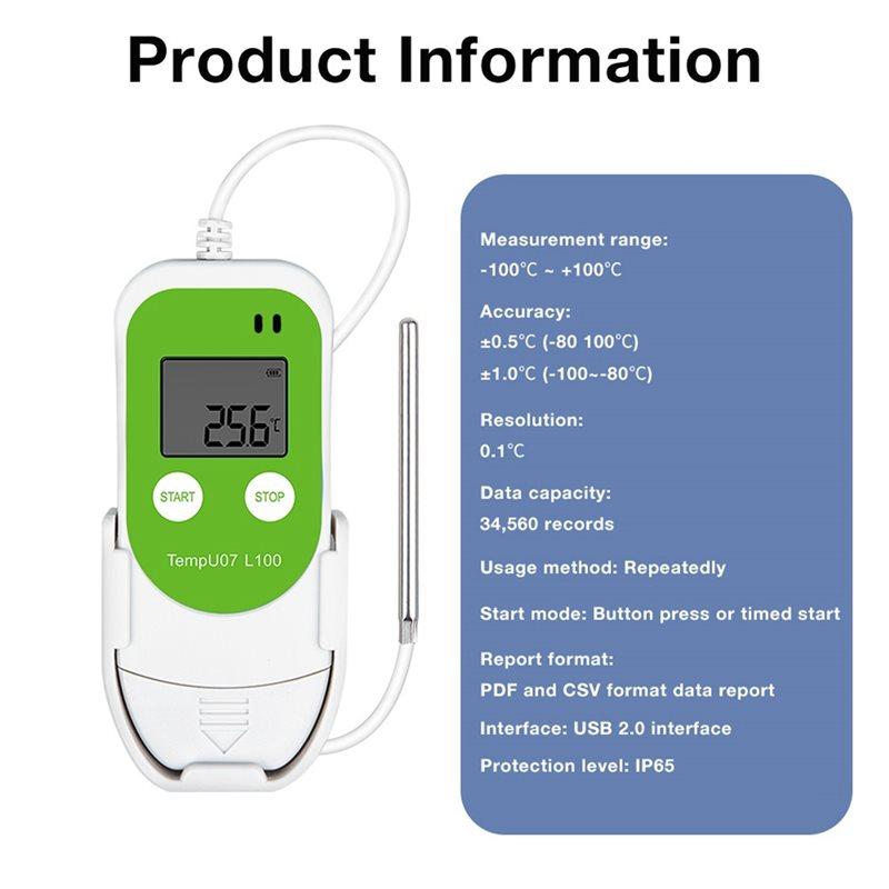 SHGO-Tempu07 L100 USB Temperature Data Logger Reusable Auto Export To CVS&PDF For Lab Cold Chain Transport