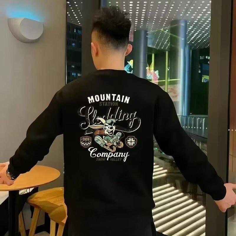 Men s European Trendy Printed Round Neck Hoodie - Slim-Fit Versatile Autumn/Winter Top L