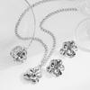 Women  French Minimalist Design Metal Flower Stud Earrings Elegant Double Layer Flower Rhinestone Necklace Ring Jewelry