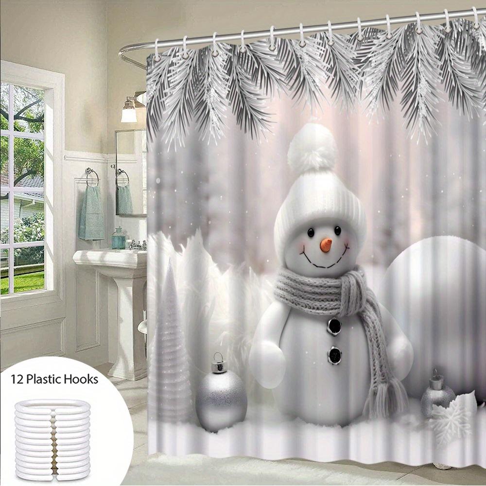 1pc Christmas Shower Curtain - Snowman Winter Wonderland Bathroom Decor with Snowflakes, Extra Long 70.8x70.8 Inch High Quality