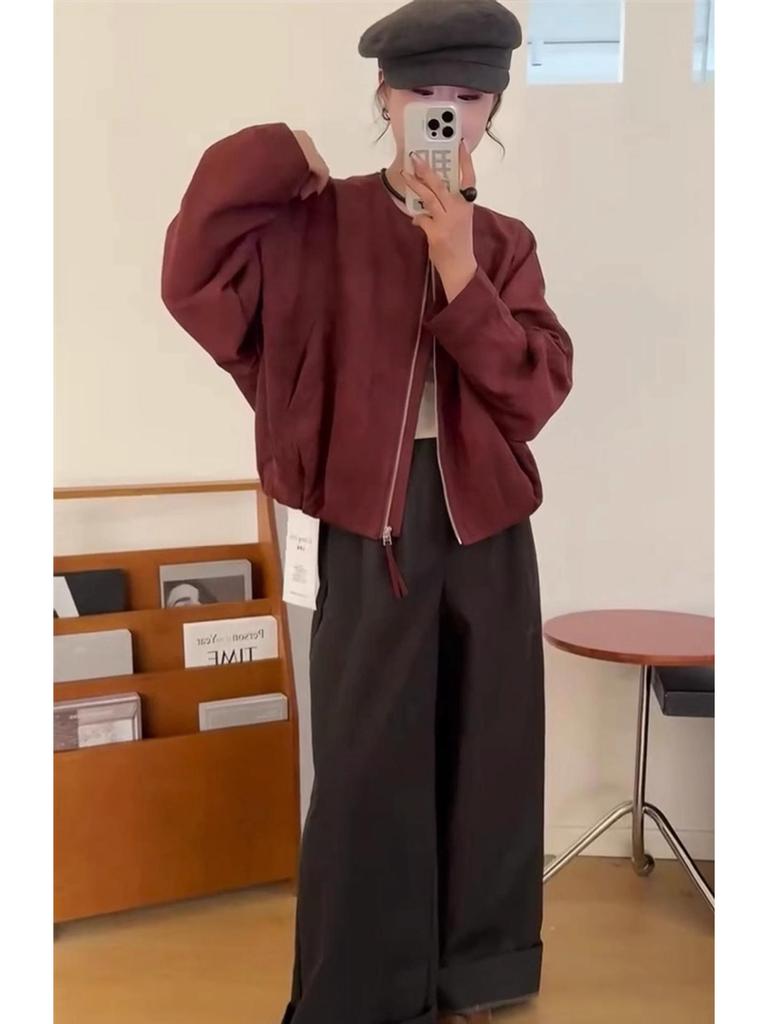 European Suede Women's Casual Jacket – 2025 Spring/Autumn, Loose Slimming Fit, Petite, Stylish, Short Design