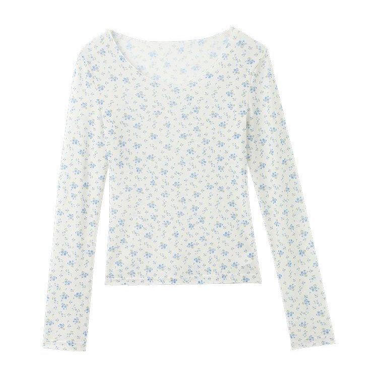 Women's Spring Floral Sheer Slim Long Sleeve T-shirt