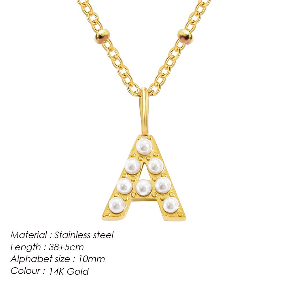 eManco DIY Imitation Pearl Letter Pendant Stainless Steel Cuban Chain Necklace Women's Gold Plated Accessories 48 Hour Shipping