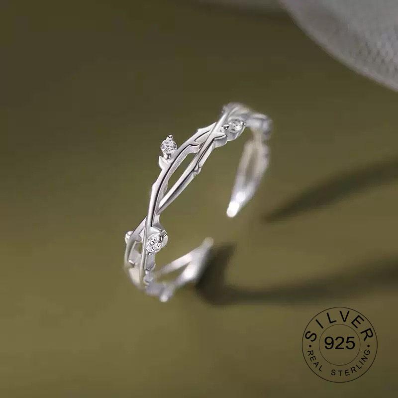 Xiaomi 925 Sterling Silver Rings For Women Geometric Fine Jewelry Finger Adjustable Plant Leaf Star Zircon Ring For Party Birthday Gift