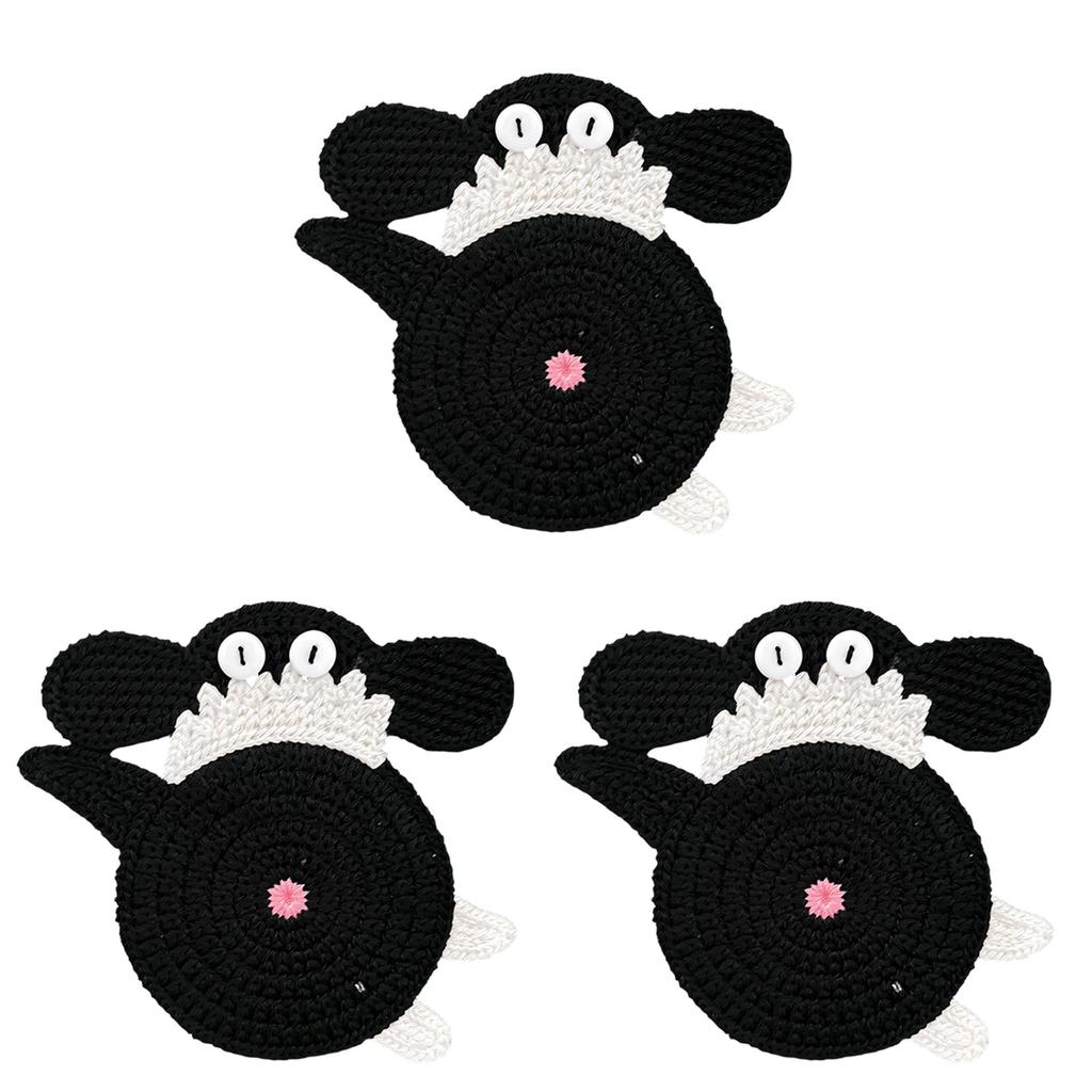 3Pcs Lovely Creature Themed Drink Protectors Soft Fabric Crochet Coasters For Dining Table
