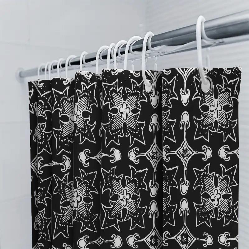 Black And White Pattern Shower Curtain Waterproof Washable Bathroom Decor For Kids' Room, Fancy Design Jacquard Fabric 275Cm*180