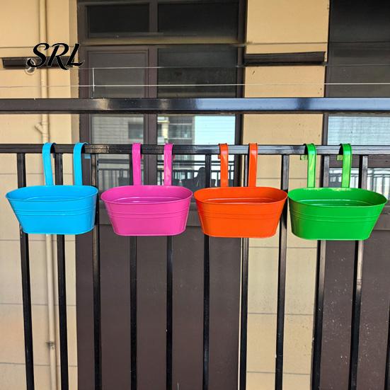 Gancio Staccabile Contenitori a Fiore Fioriera Metallica da Appendere, Vaso con Fori di Drenaggio, Ganci, Vasi per Verde Verticale per Ringhiera Balcone Pianta per Recinzione Giardino