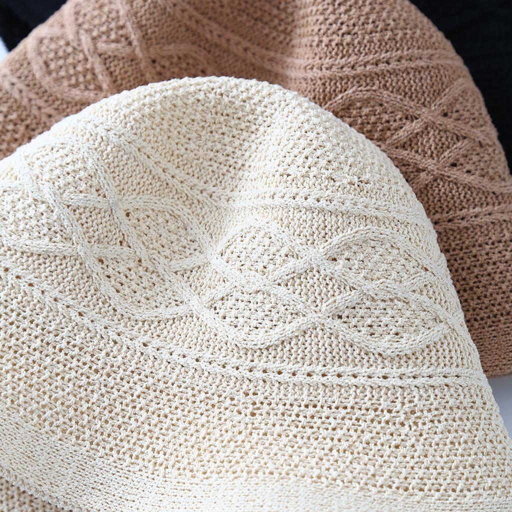 Cross Texture Knitted Bucket Hat Women's Spring and Autumn New Casual Sunshade Basin Hat Sunscreen Sun Hat Tide Shows Small Face