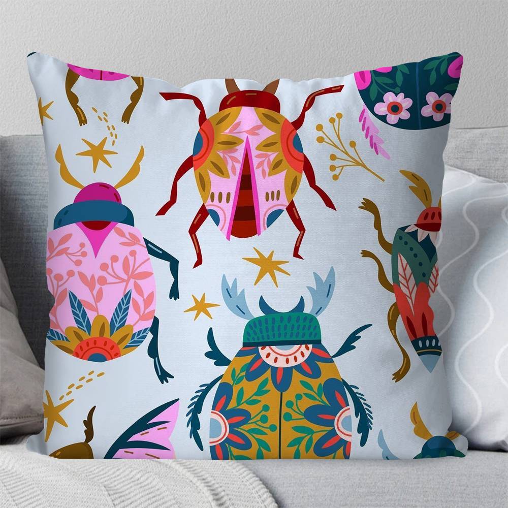 Butterfly Art Ladybug Tiger Moth Beetle Pillow Case Fashion Square Pillowcase Bedroom Sofa Room Ins Decoration Leisure