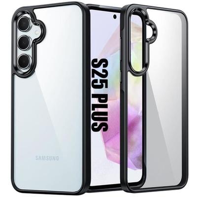 Funda de protección - BOOLING - para Samsung Galaxy S25 Plus - Silicona Negra - Parte Trasera de PC Transparente - Antigolpes