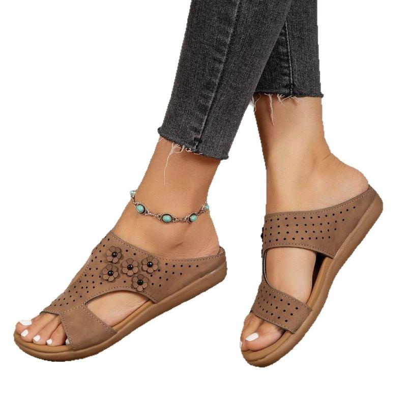 Women's Floral Platform Single Strap Sandals, Retro Chunky Heel Summer Slides