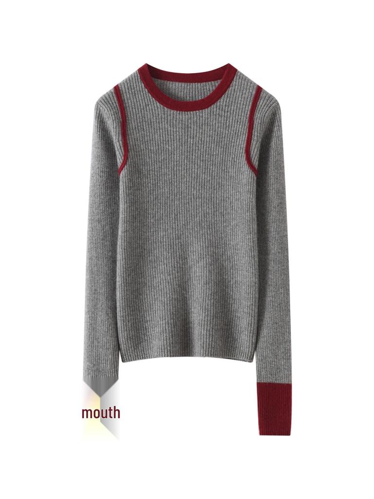 Women's Loose Color Block Cashmere Sweater - Autumn Winter 2026