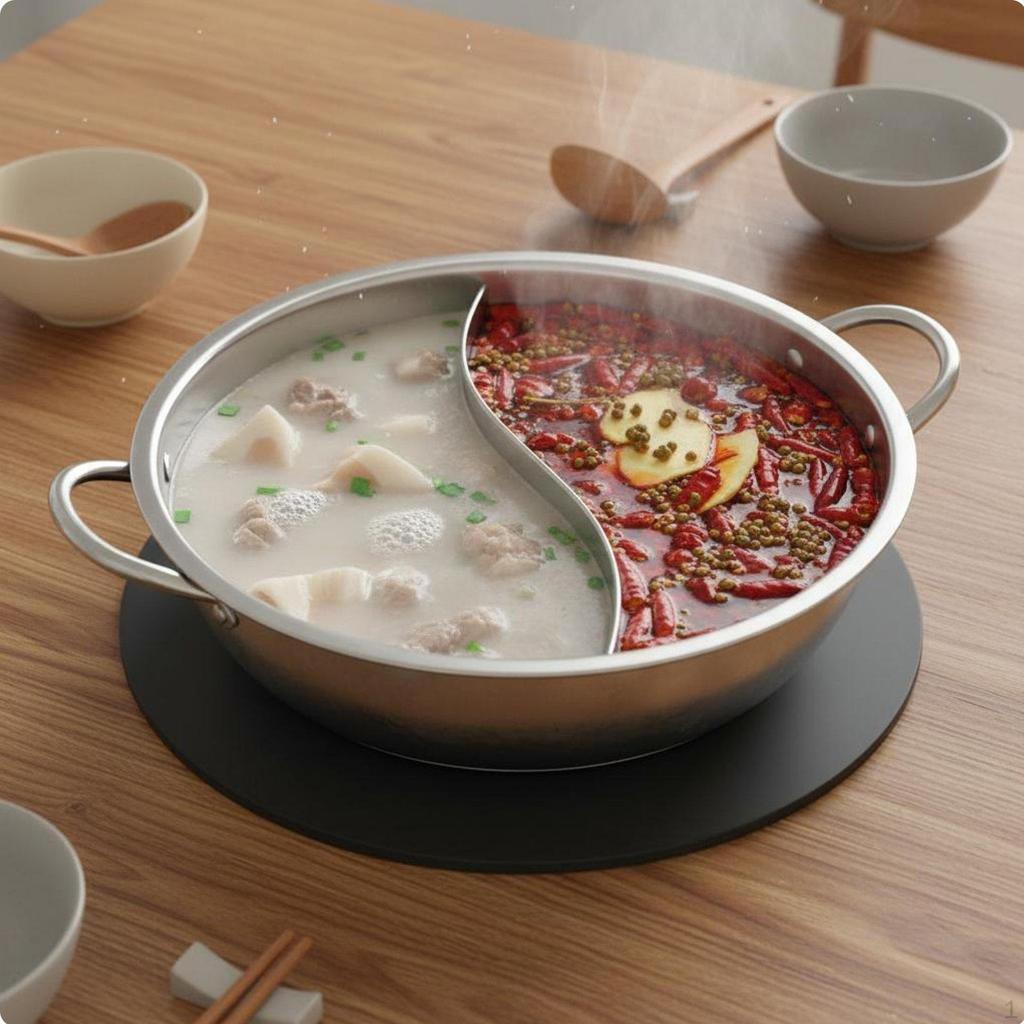 SplitPartition Pot Deformation Resistant Stainless Steel Shabu for Home, Restaurant 28CM