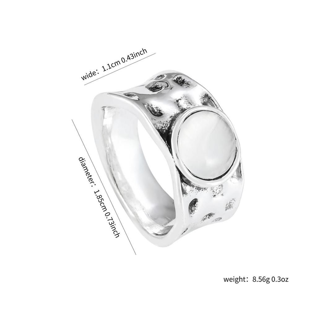 Jianjie Creative Retro Moonstone Wide Band Men's Ring - European and American Popular Jewelry