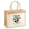 Jute Tote Bag - PLANETEE - « I Can't Be Minimalist » Collection - Jack Russell Illustration - Jute Canvas & Cotton - 21 L