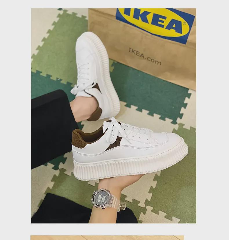 2025 Ulzzang White Sneakers: Thick-Soled, Casual Hong Kong & Harajuku Style Sports Shoes for Men