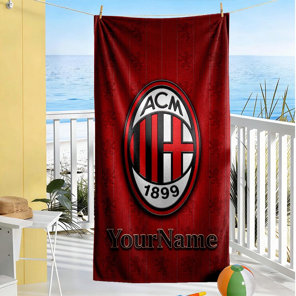 Ac Milan Personalized Text Beach Towel Super Soft Microfiber Quickdry Fabric Suitable for Swimming Gym Camping Yoga Vacation