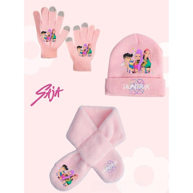 Witch Hunt Girl Winter Warm Knitted Hat Scarf Glove 3-Piece Set Anime Cartoon Children Cute