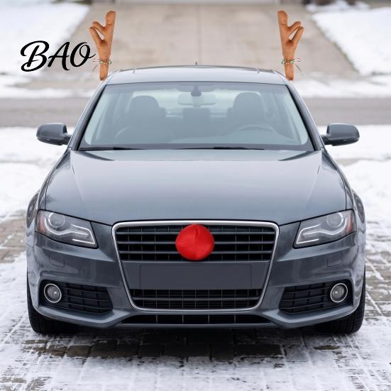 Christmas Car Decoration Reindeer Antlers with Red Nose, Plush Vehicle Party Accessory Kit Jingle Bell Ribbon, Festive Auto for Holiday Funny Exterior