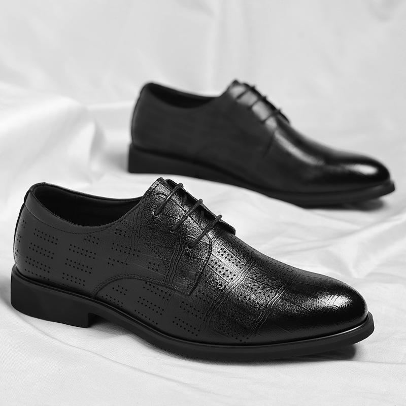 Fashion 2025 Summer Business Formal Leather Dress Shoes for Men Perforated Casual Men's Height-increasing Groom Wedding Shoes