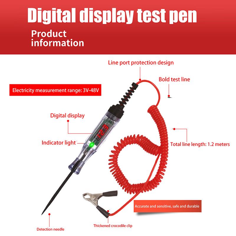 Heavy Duty 5-48V Backlit Digital Led Circuit Tester, Auto Test Light Digital Led Circuit Tester