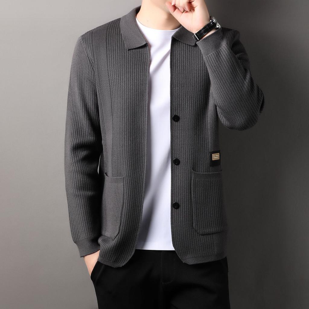 Spring and Autumn Men's Knitted Sweater Men's High-end Fashion Lapel Casual Men's Cardigan Jacket