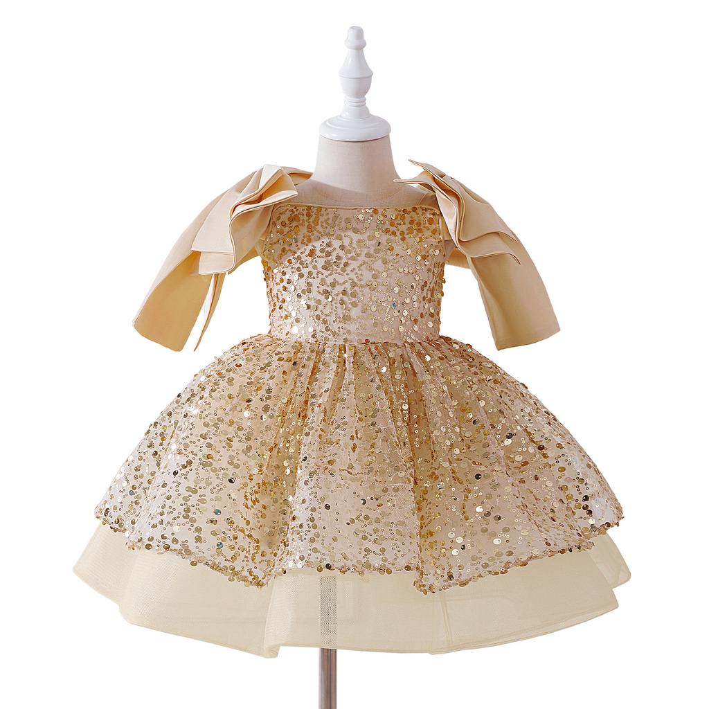 Flower Girl Princess Dress For Weddings Summer Kid Formal Bow Long Gown For School Evening Party Children New Year Cloth L6021