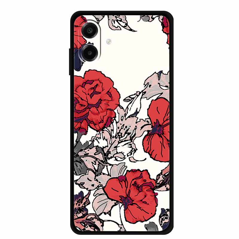 3D Silicone Case For Samsung Galaxy A07 4G Case Relief Emboss Flowers Black Soft Back Cover Coques For Samsung Galaxy A17 Cases